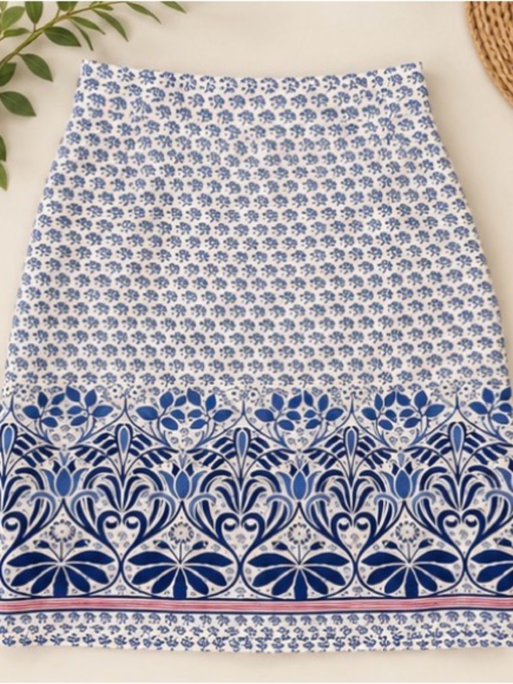 Tommy Bahama White and Blue Mini Skirt with Floral Border